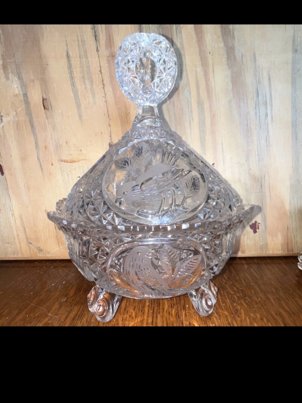 Candy Dish with Bird Motif - Clear Crystal